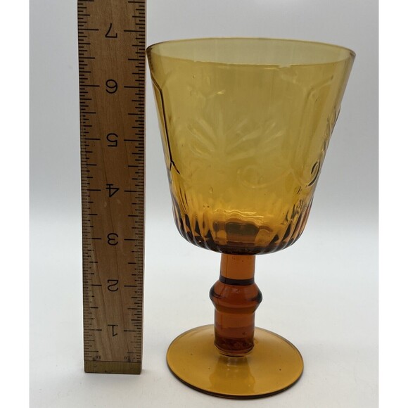 Vintage Amber "Circleware" Glass Water Wine Goblet Made in China Fleur de lis - Picture 6 of 6